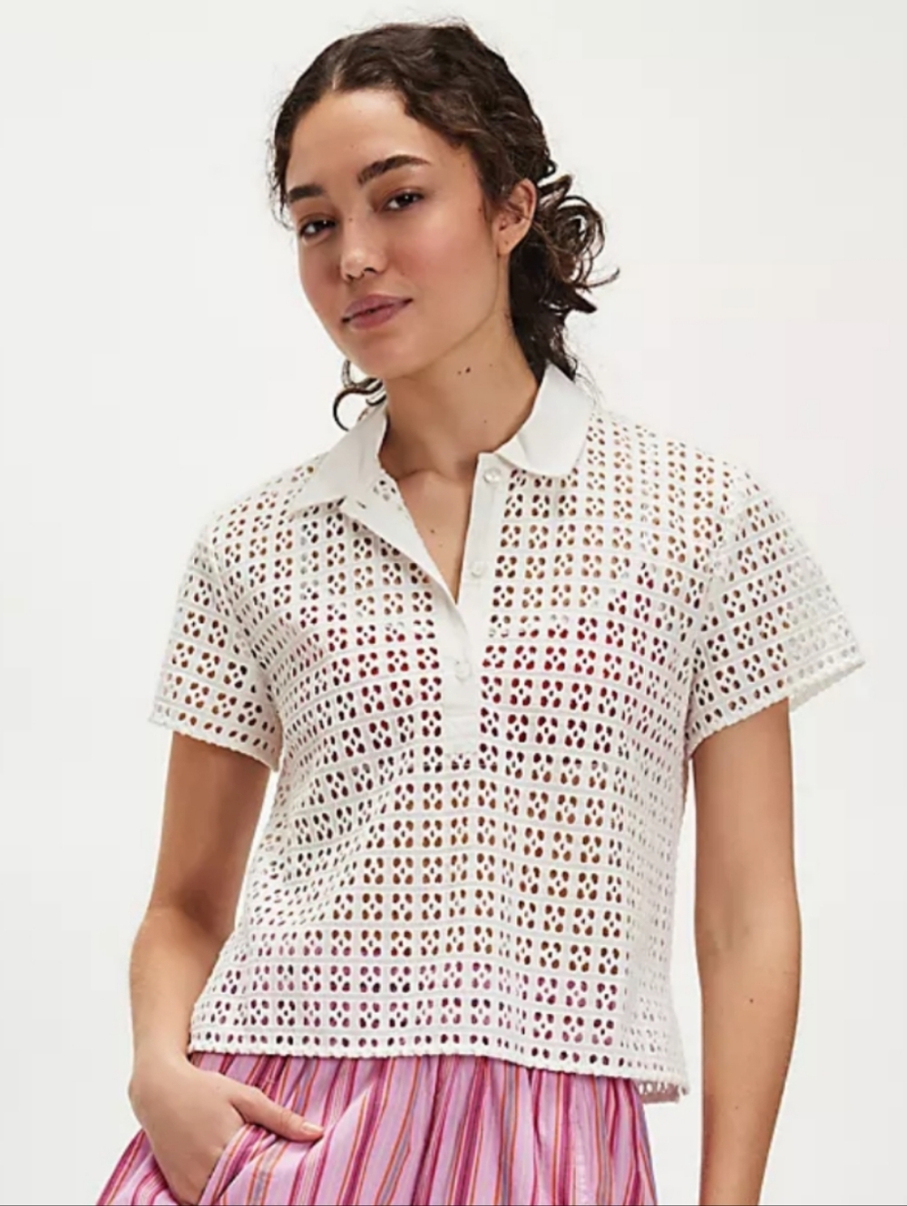 Free People We The Free Anna Eyelet Top in Clean Ivory • Medium